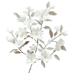 Obraz premium Magnolia branch with white blossoms isolated on transparent background