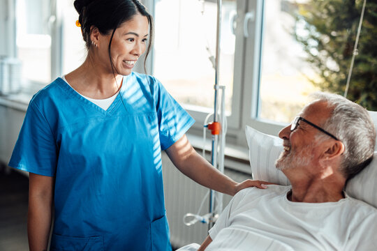 Nurse providing care and support to a patient in a hospital setting