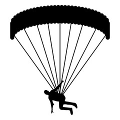 Silhouette of a Skydiver with Parachute in Flight