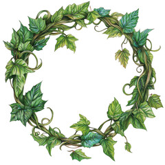 Fototapeta premium Green ivy wreath frame isolated on transparent background