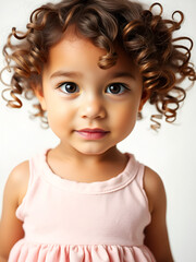 Naklejka premium curly brown hair child girl over white background