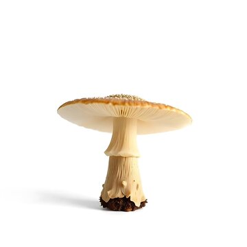 A vivid purple mushroom with a unique, bell-shaped cap and vibrant color.
Isolated on white, adding a pop of color and intrigue
