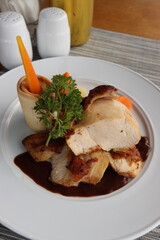 delicious grilled chicken breast with mash potato