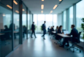 Generative AI: Blurred Business Scene in a Modern Office Workspace with People
