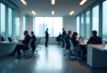 Generative AI Modern Corporate Workspace with Blurred Figures and Light