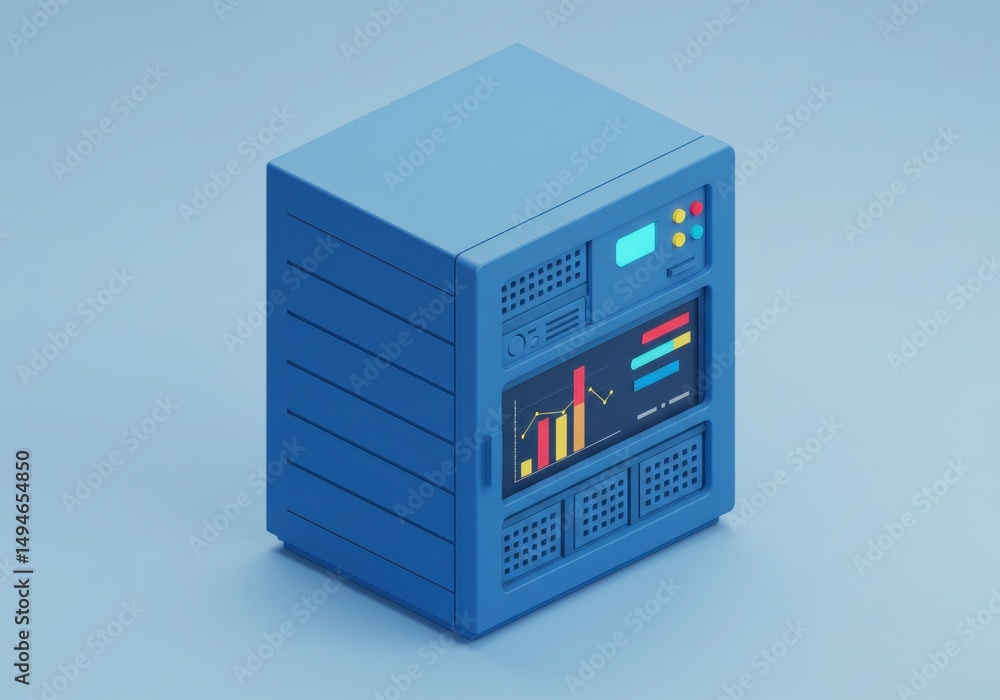 Poster data server displaying charts and metrics on screen