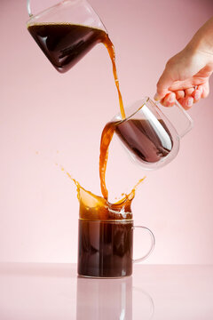abstract coffee pouring cups levitation