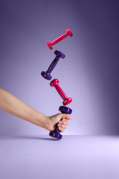 Abstract fitness, workout concept, weights dumbbells  levitating