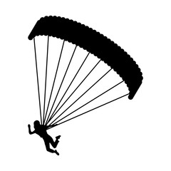 Silhouette of a Skydiver with Parachute in Flight