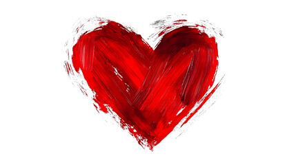 A textured, painted red heart isolated on white, symbolizing love, romance, or art. The bold brush strokes add an artistic touch.