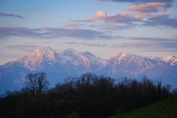 Kamniske alps in sunset in Slovenia