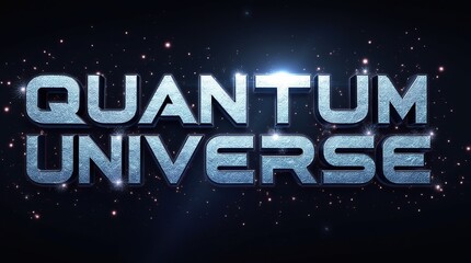 A digital poster featuring bold, futuristic typography with particle motion graphics, set against a dark cosmic backdrop, representing the Quantum Universe.

