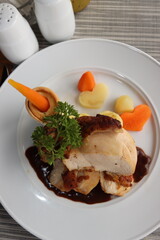 delicious grilled chicken breast with mash potato