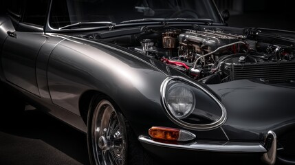 An iconic classic car showcasing sleek design and powerful engine features.