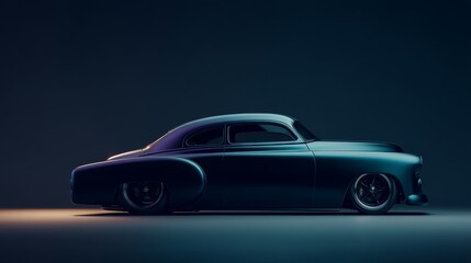 Obraz premium Classic car in moody lighting, showcasing sleek curves and timeless design elements.