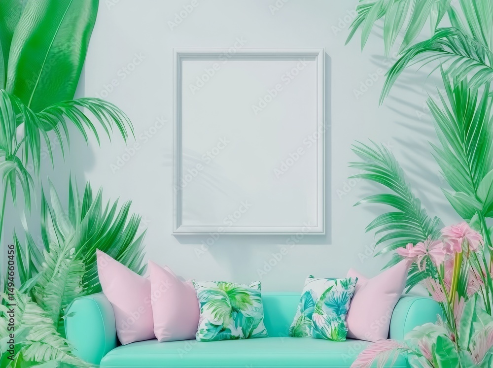 Aufkleber a 3d background concept illustration featuring a white vertical empty mock-up picture frame on a whi