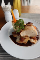 delicious grilled chicken breast with mash potato