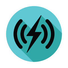 Black Lightning Bolt with Wireless Waves on a Turquoise Circle with Shadow Effect