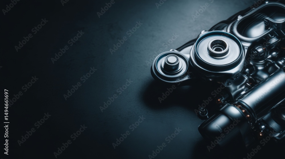 Poster close-up of a mechanical part showcasing detailed design and craftsmanship.