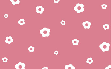 White floral pattern on pink background, table cloth, gift wrapping paper, floral fabric pattern.