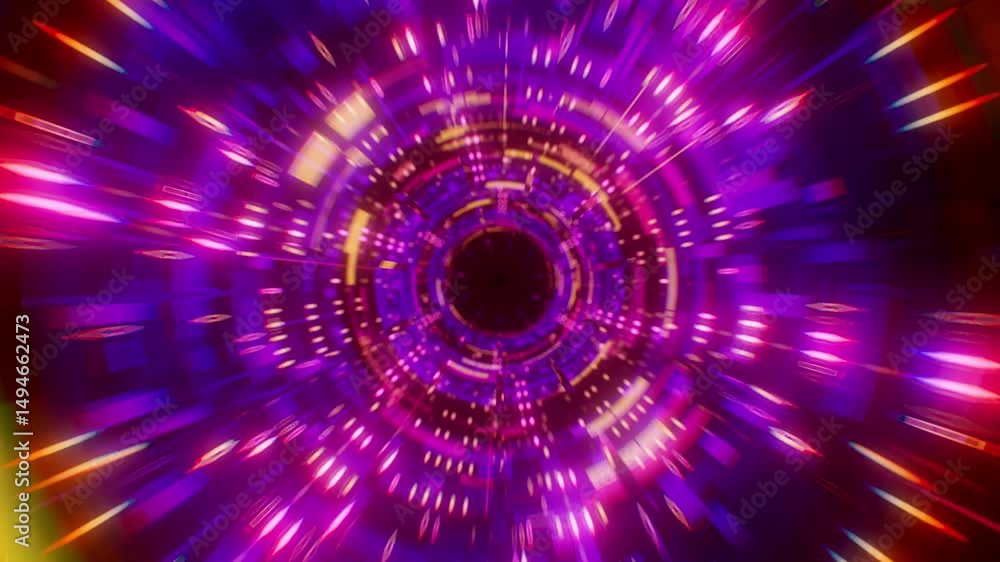 Poster colorful futuristic data tunnel animation with glowing light particles. sci-fi digital vortex in mot