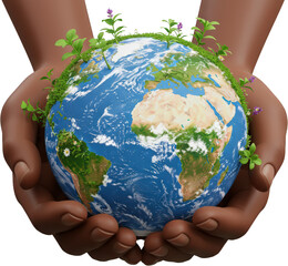 Protecting Our Planet Earth Held in Caring Hands with Lush Greenery