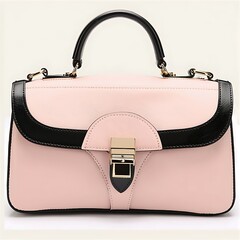 Elegant pink leather handbag with black accents for stylish women accessory