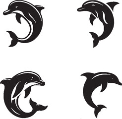 Naklejka premium Black and White Dolphin Illustrations