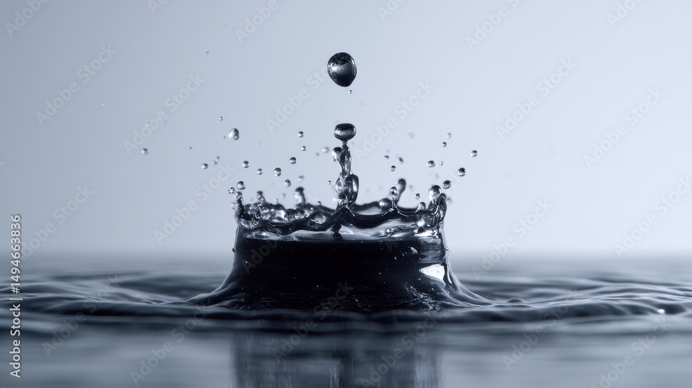 Aufkleber close-up of a water droplet creating a splash in a calm surface layer.