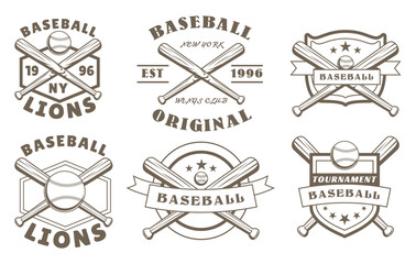 A Unique and Vintage Collection of Classic Baseball Logos Featuring Bats and Balls