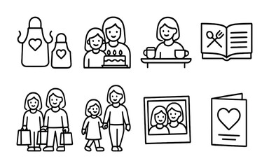 Mother and daughter outline icons set – line, silhouette, family symbols collection