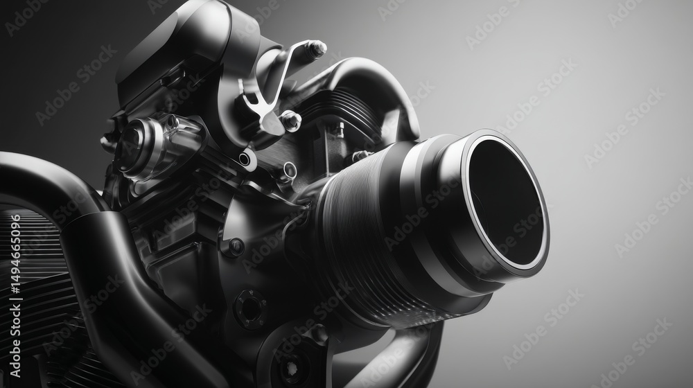 Poster close-up view of a modern camera lens highlighting intricate details and design.