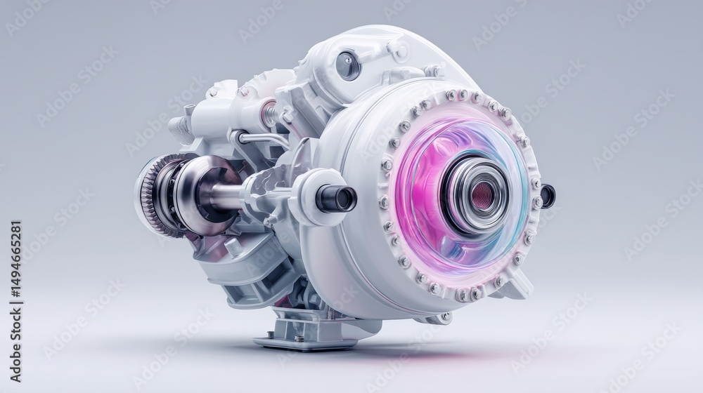 Poster close-up view of a modern turbocharger engine component displaying intricate details.