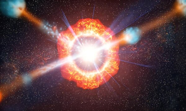 A bright cosmic explosion with beams