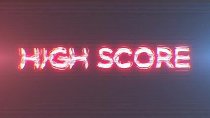 Glitch-style "HIGH SCORE" text glowing in neon red and white on a dark digital background with cyberpunk aesthetics and futuristic distortion effects. Gaming concept
 - Powered by Adobe