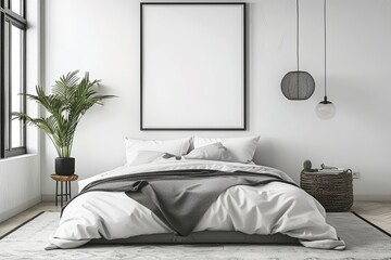 Modern Minimalist Bedroom with White Bedding and Indoor Plants