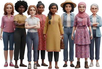 Obraz premium Diverse Group of Women in Casual and Traditional Attire Standing Together
