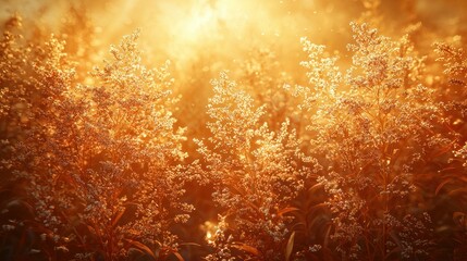 Sunny meadow with golden light and delicate plants