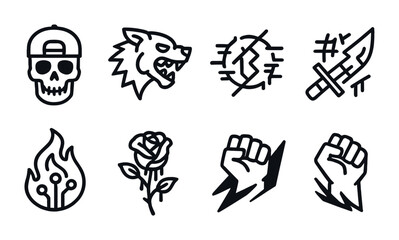 Tattoo art line icons set – outline, linear, body art and ink design symbols