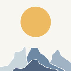 Abstract lanscape panorama posters. Organic shapes matisse style, naive art, contemporary backgrounds. beach and mountains vector illustration	