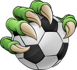 A soccer football claw sports illustration of an eagle or animal monster hand holding ball