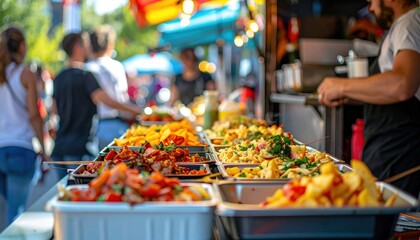 Vibrant food stalls, offering diverse culinary delights at a lively street fair