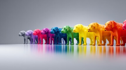 Obraz premium Colorful line of dog figures showcasing diversity and creativity in modern art.