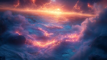 Vibrant ethereal seascape featuring a surreal blend of colors and textures