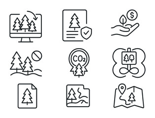 Environmental conservation line icons set – outline, nature, sustainability symbols