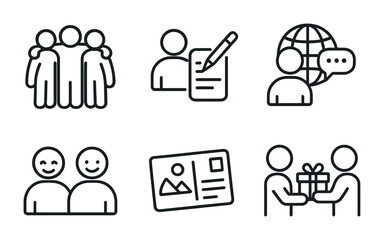 Teamwork and communication line icons set – linear, outline, collaboration symbols