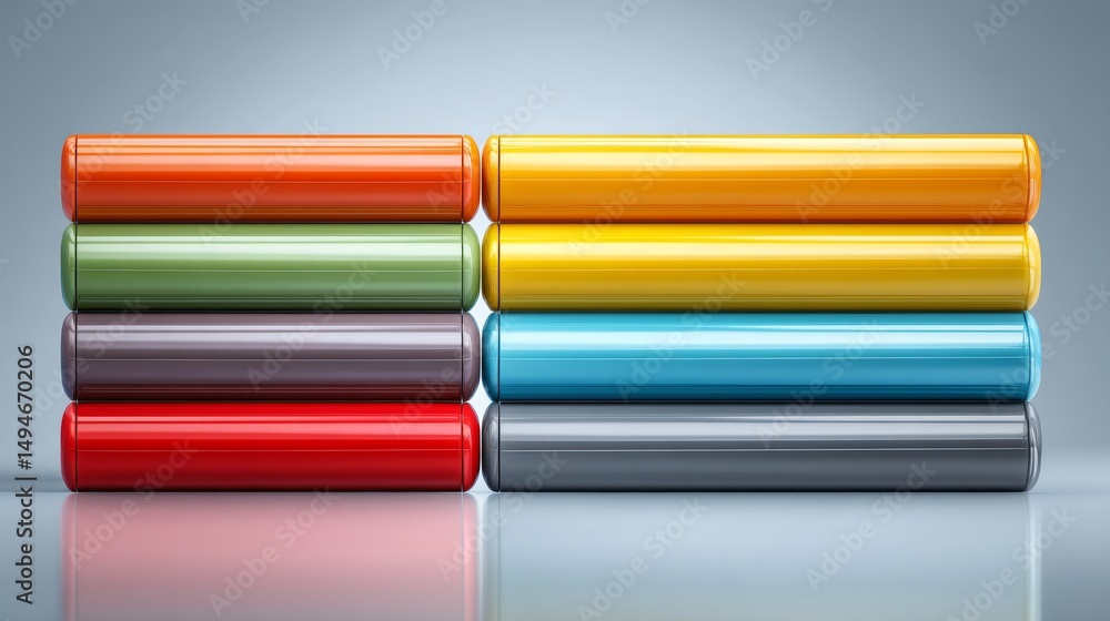 Poster colorful stacked cylinders create a modern abstract design for creative projects.