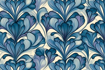 Elegant Blue Floral Art Deco Pattern: A Seamless Design for Timeless Sophistication