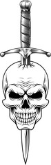Fototapeta premium A skull dagger knife tattoo grim reaper military army style design illustration