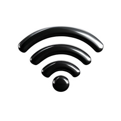Sleek black wifi symbol glossy 3D design on black background Perfect for on white background .